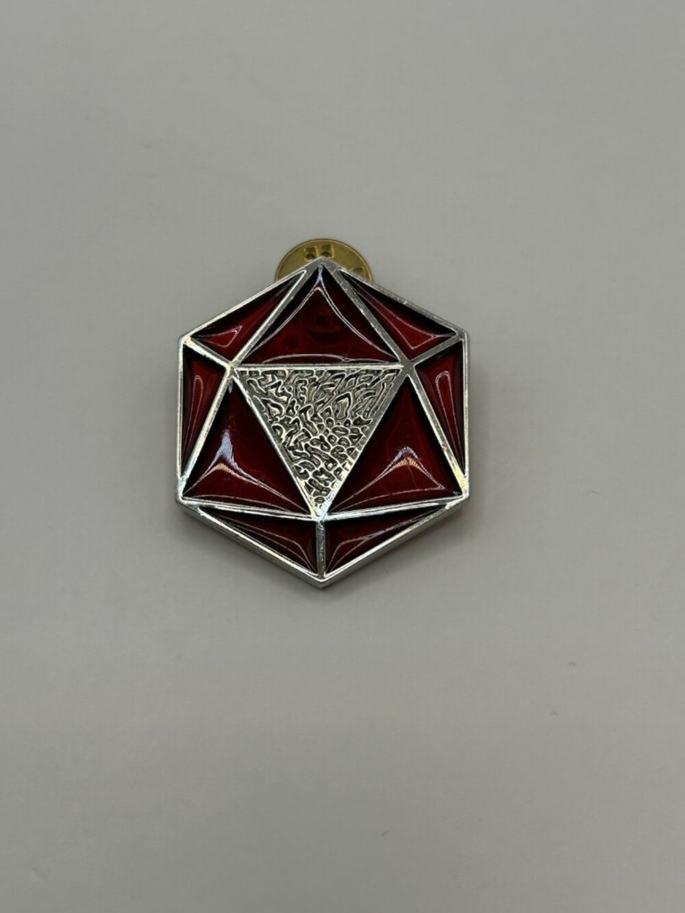 D20 Dice Enamel Pin Limited Edition 218/300 Red Silver RPG Fantasy AS IS